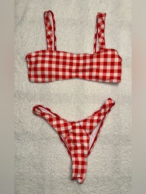 Red Gingham Bandeau Bikini Set Large Like New
